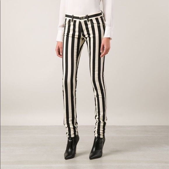SAINT LAURENT | Striped Skinny Ankle Grazer Jeans Size 28 - Picture 1 of 5